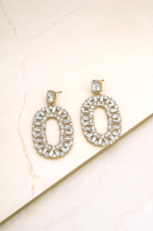 Sparkle Oval 18k Gold Plated Dangle Earrings: Clear Crystals / One Size