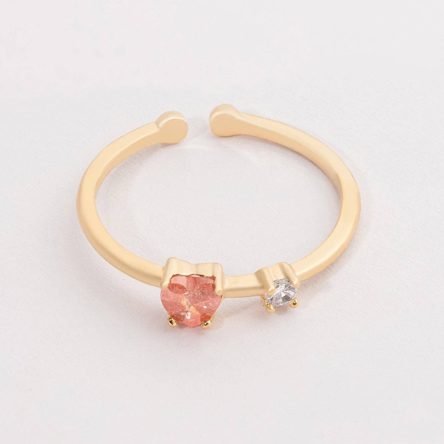 Gold Open Ring with Raw Stone & CZ Accent