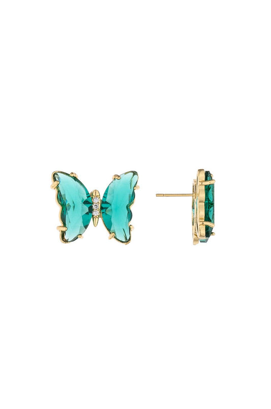 Flutter Away Crystal 18k Gold Plated Earrings: Emerald Crystals / One Size