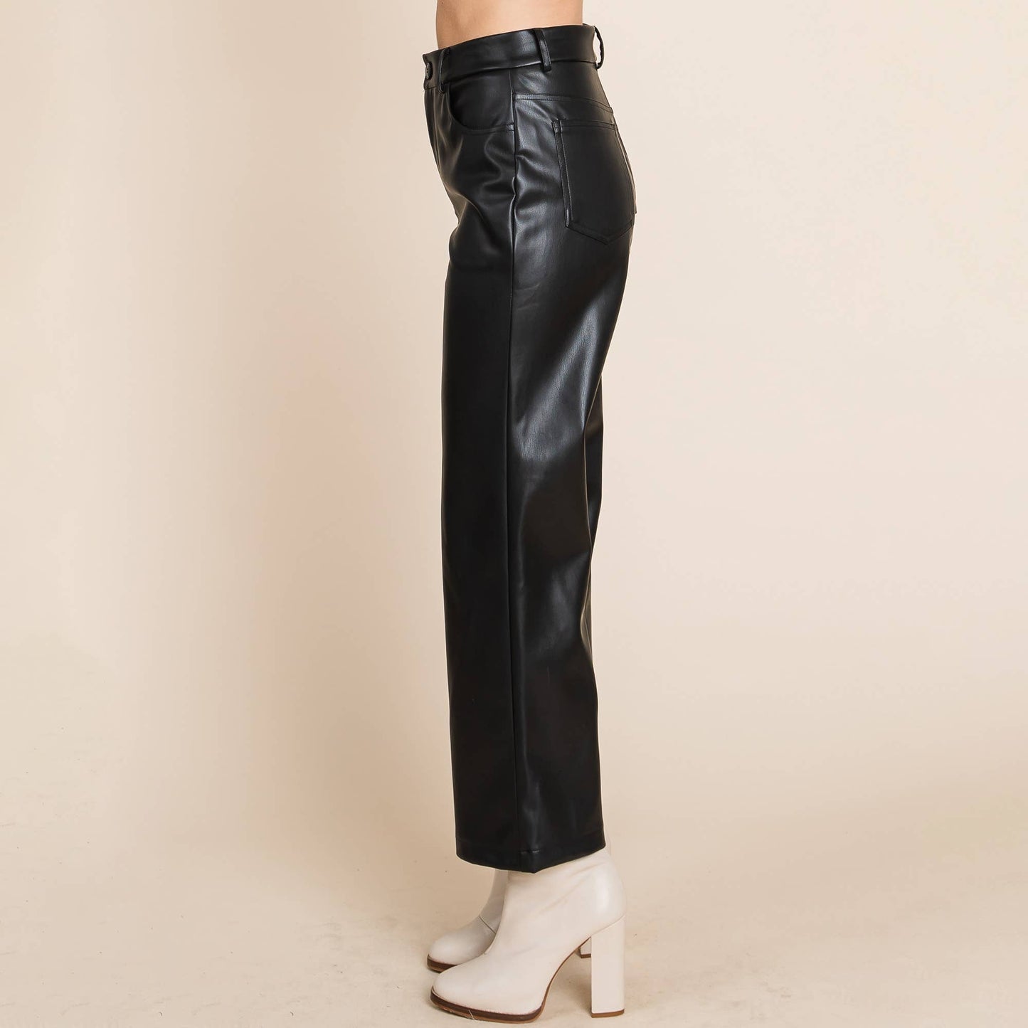 Wide Leg Fleece Faux Leather Pants