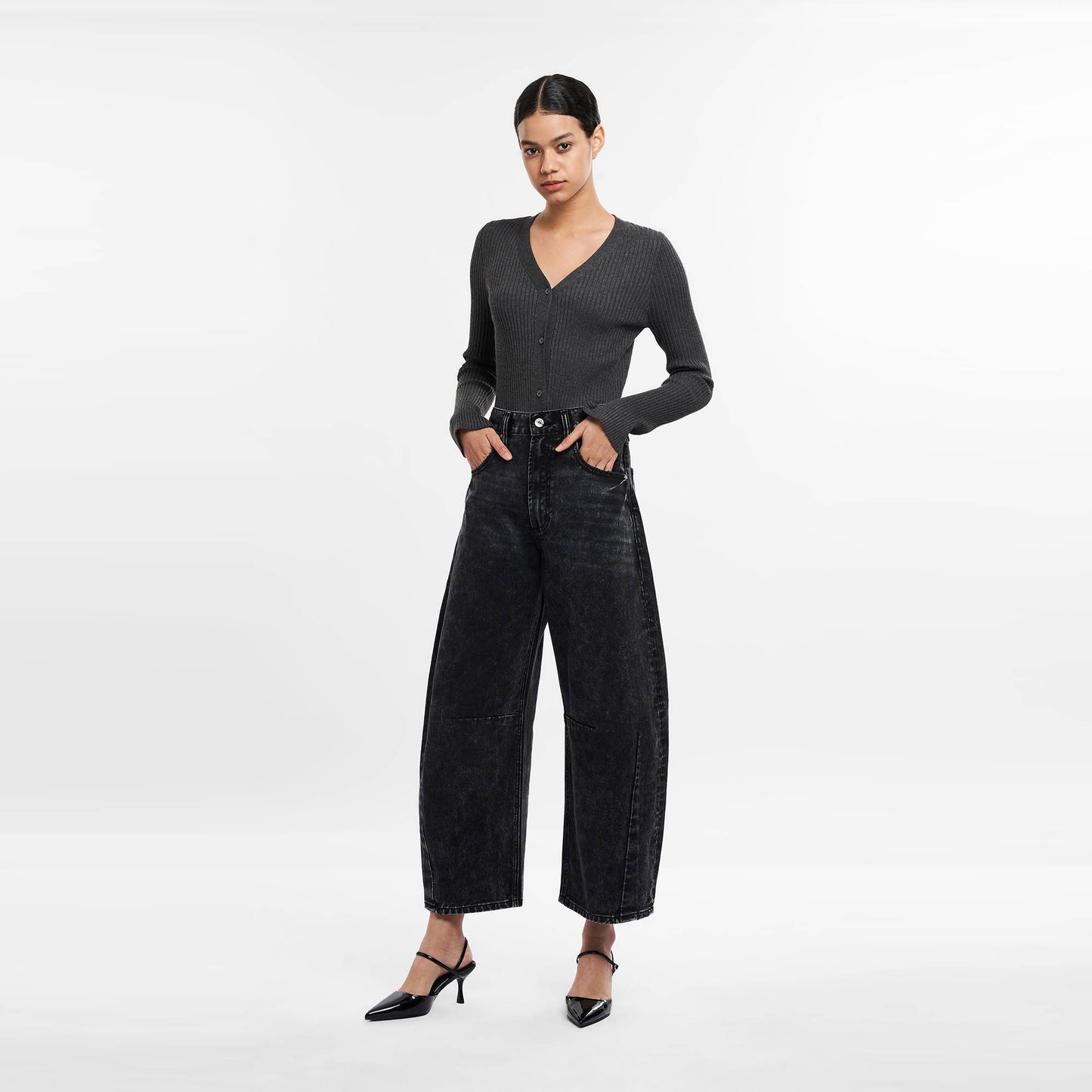 Bayeas Super High Rise Tailored Barrel Jeans Finished Hem
