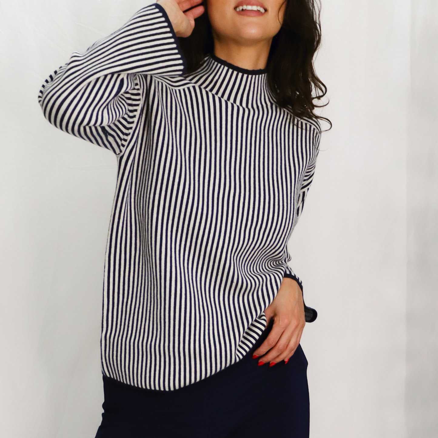 Pinstripe High Neck Pullover