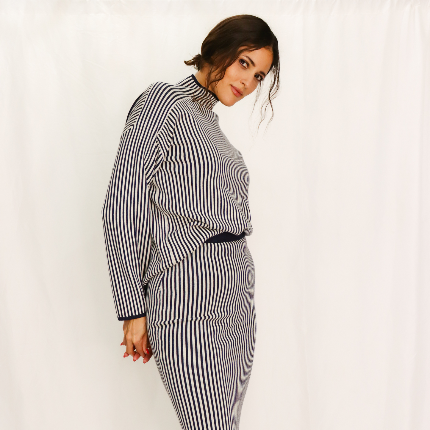 Pinstripe High Neck Pullover