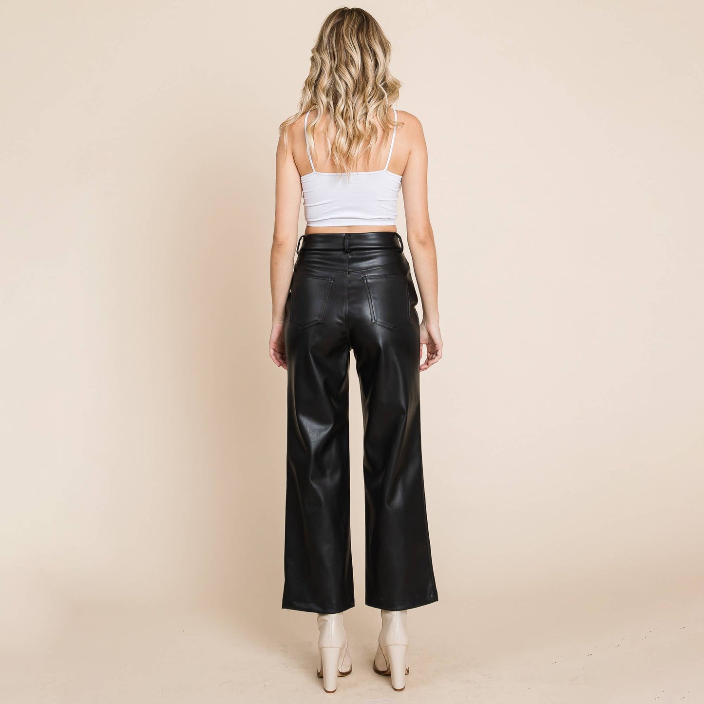 Wide Leg Fleece Faux Leather Pants