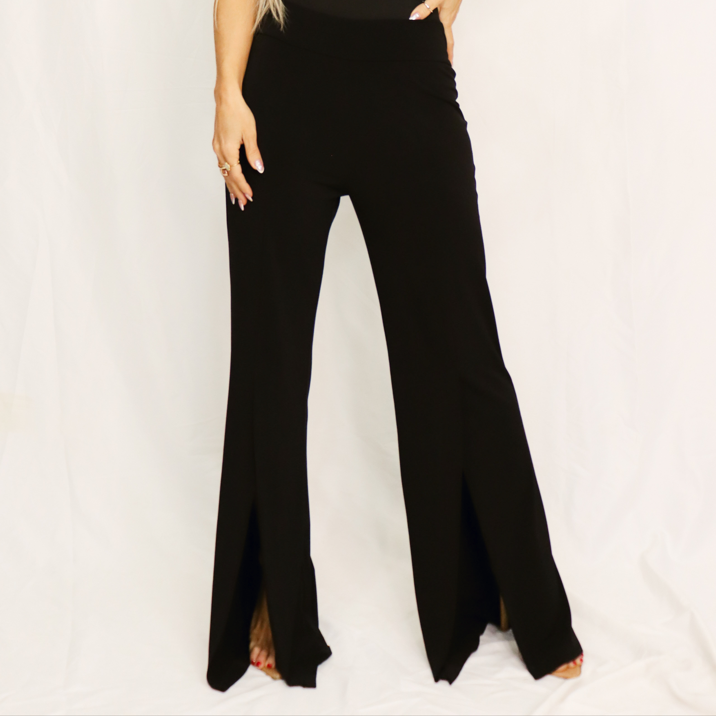 Kick Front High Slit Pant: Black