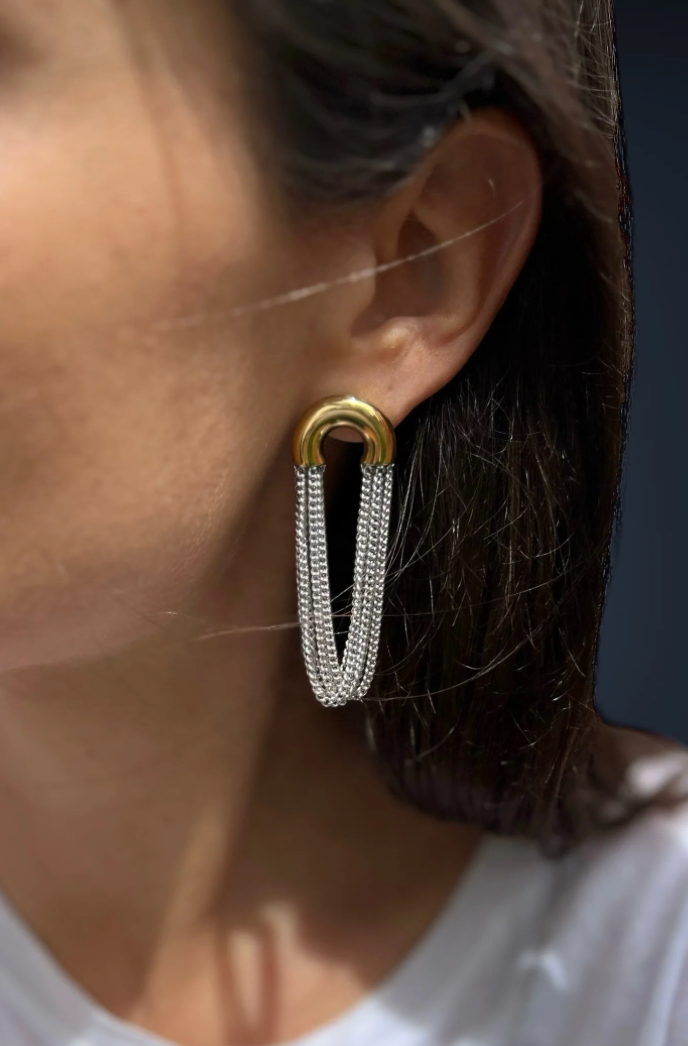 Mixed Metal Tassel Hoop Earring