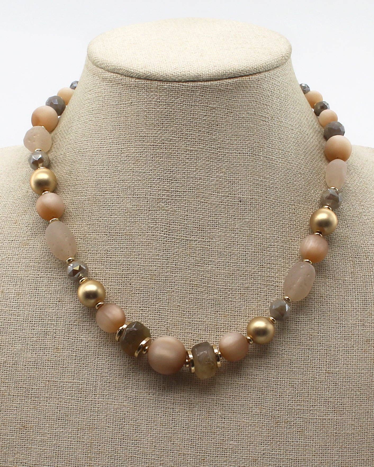 Ivory Natural Stone and Gold Beaded 16"-18" Necklace