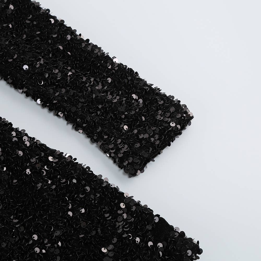 Sparkling Sequin One-Shoulder Long Sleeve Party Dress