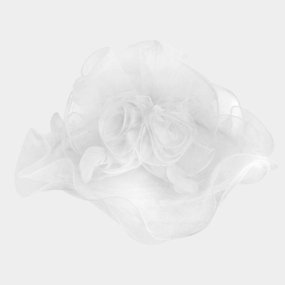 Flower Feather Accented Double Layered Organza Hat