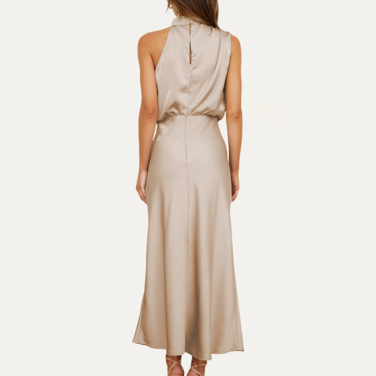 Absolutely Stunning One-Shoulder Halter Formal Midi Dress
