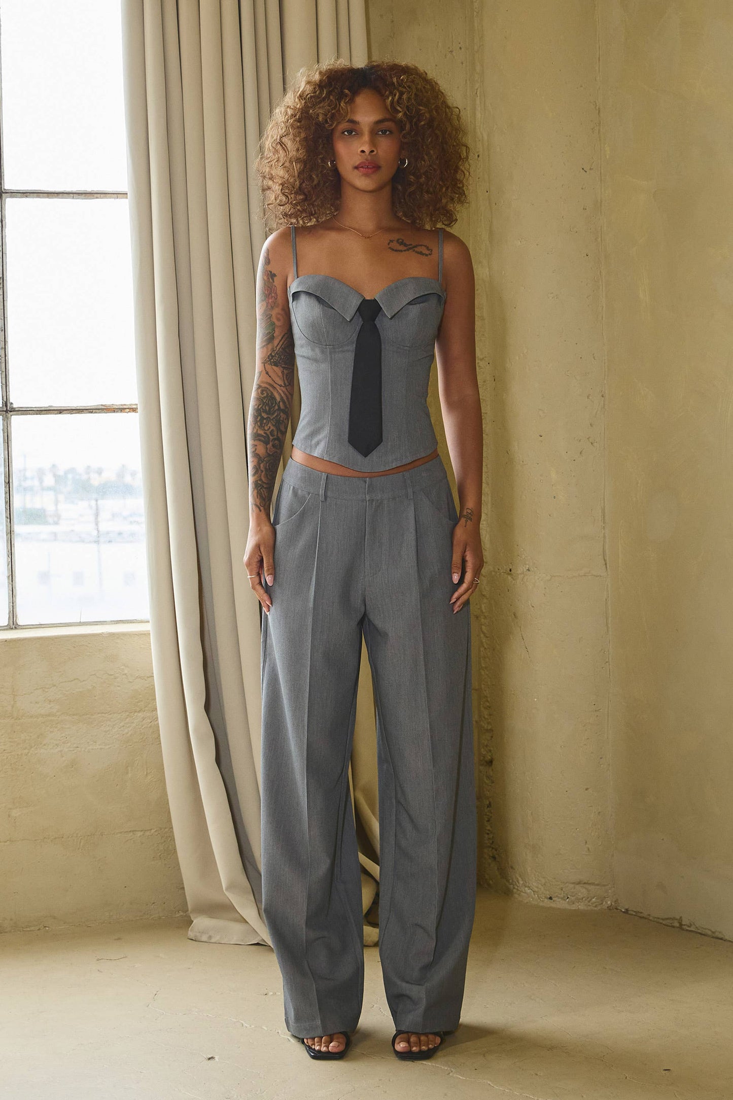 Woven Neck-Tie Spaghetti Strap Top