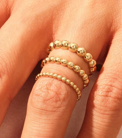 Gold Beads Stackable Stretch Rings- Waterproof no Tarnish