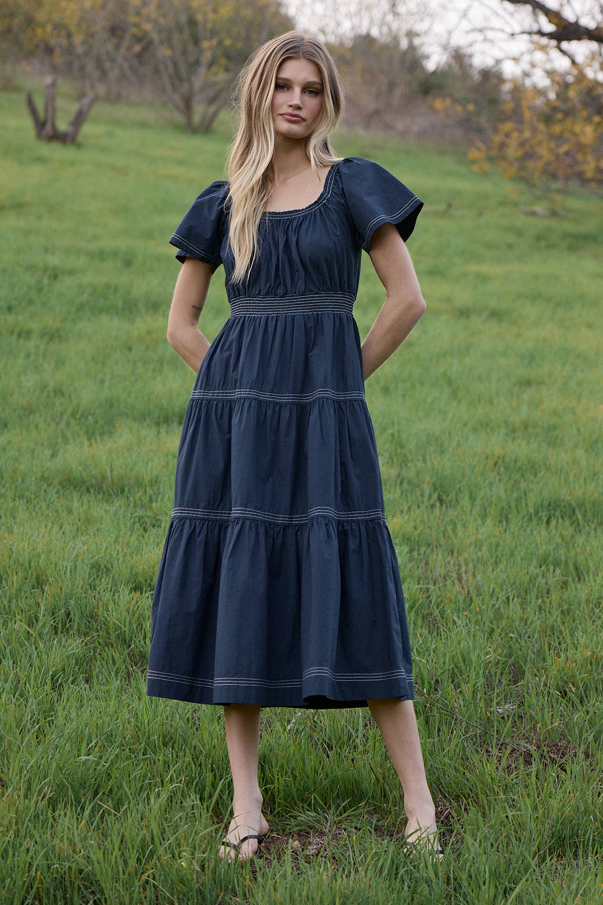 Smocked Waist Tiered Midi Dress