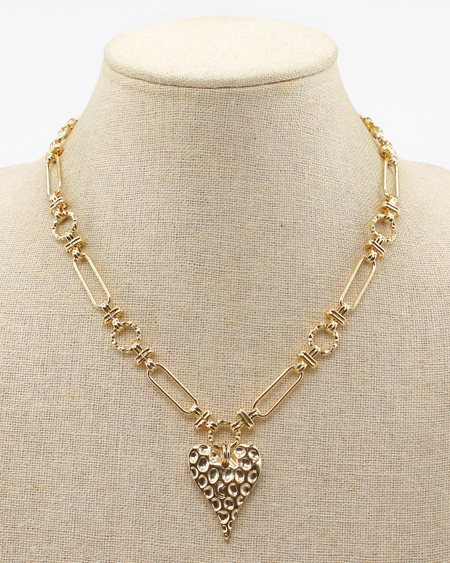 Gold Open Chain with Hammered Heart 16"-18" Necklace