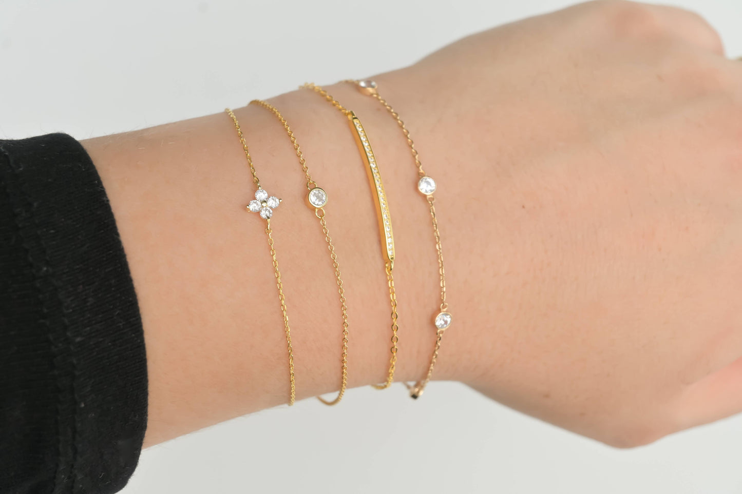 Silver Diamond Bracelet - Bezel Bracelet - Clover Bracelet