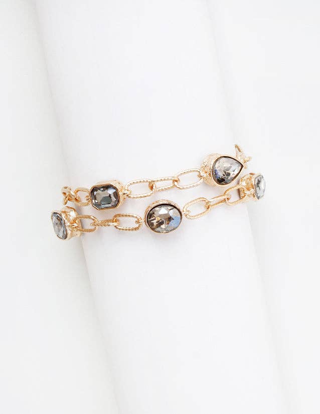 Gold Open Chain with Black Diamond Stones Double Layered Bracelet