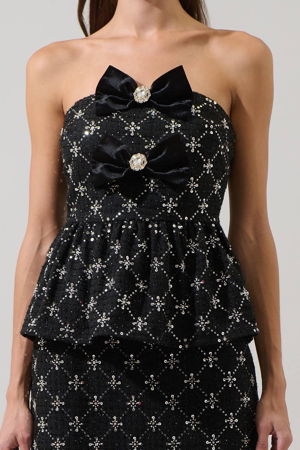 Whitney Tweed Bow Strapless Top