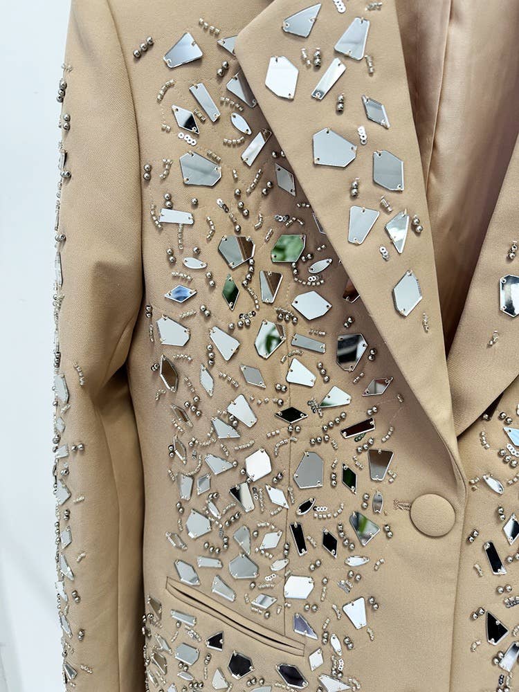 Mirror Beaded Suit Jacket & Shorts Set