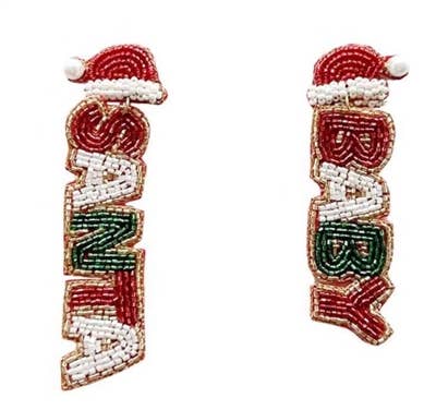 Red, White, and Green "Santa Baby" Beaded 3" Earrings