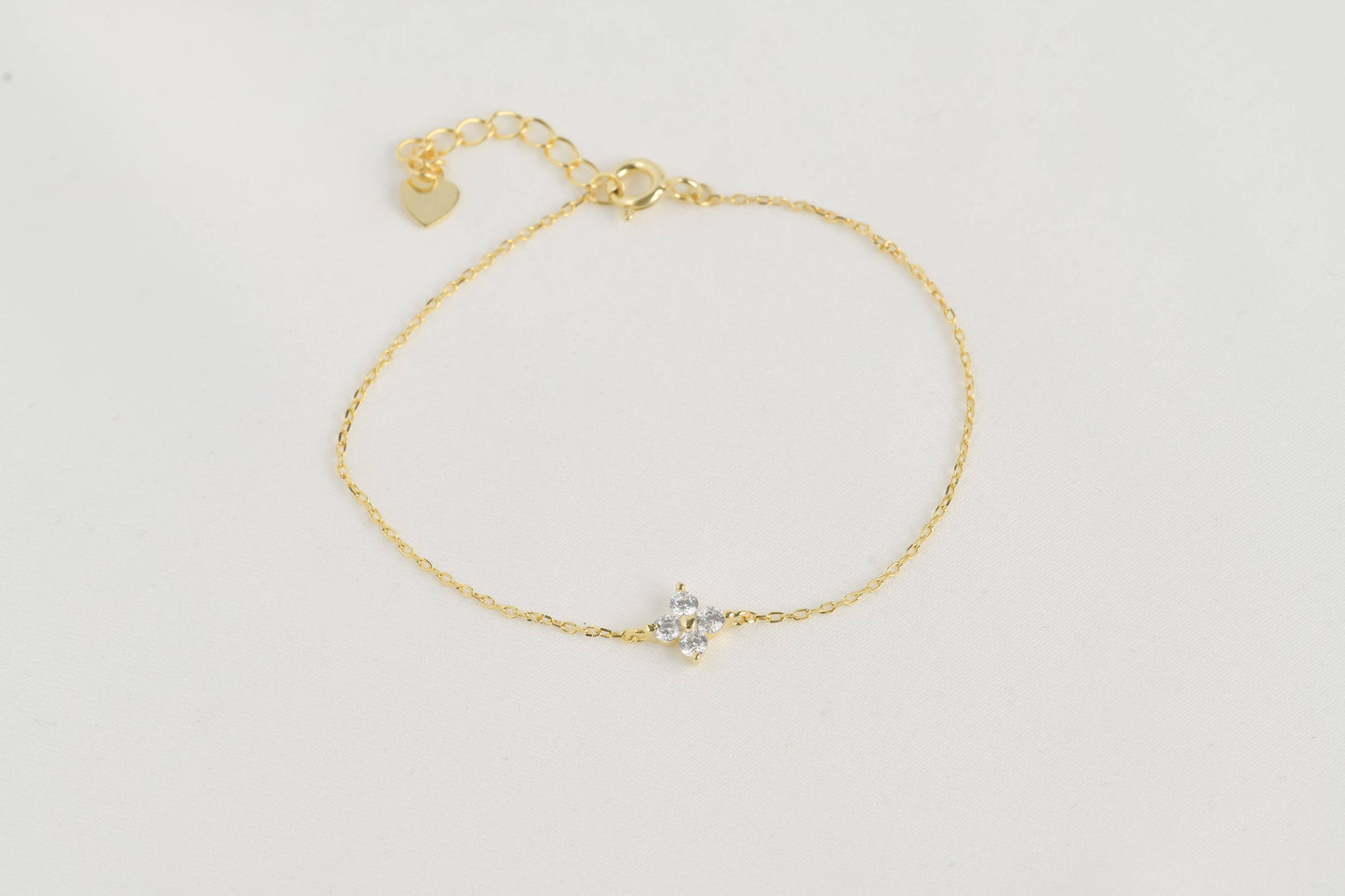 Silver Diamond Bracelet - Bezel Bracelet - Clover Bracelet