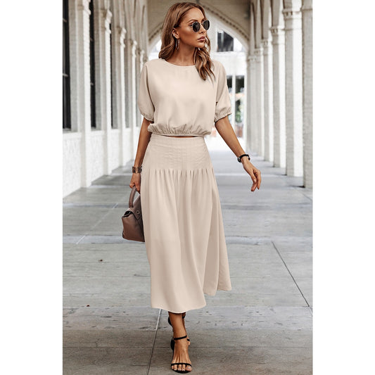 Beige Pleated and Lined Skirt