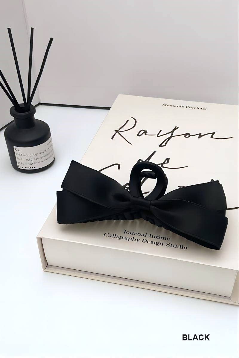 '.....Sweet Silk Ribbon Bowknot Tassels Hair Clip Claw in Black