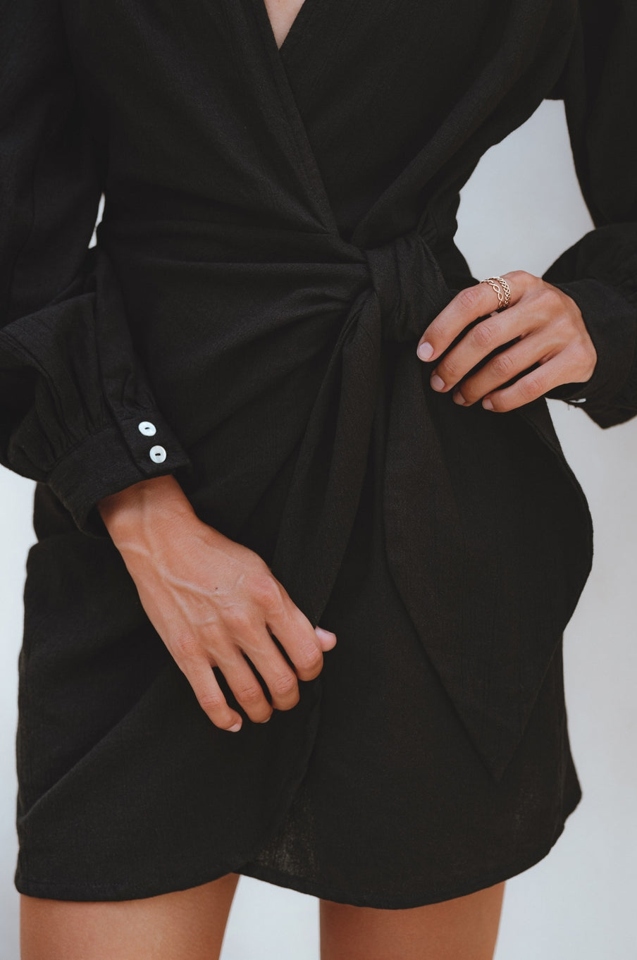 Ti Amo Wrap Linen Mini Dress - Black