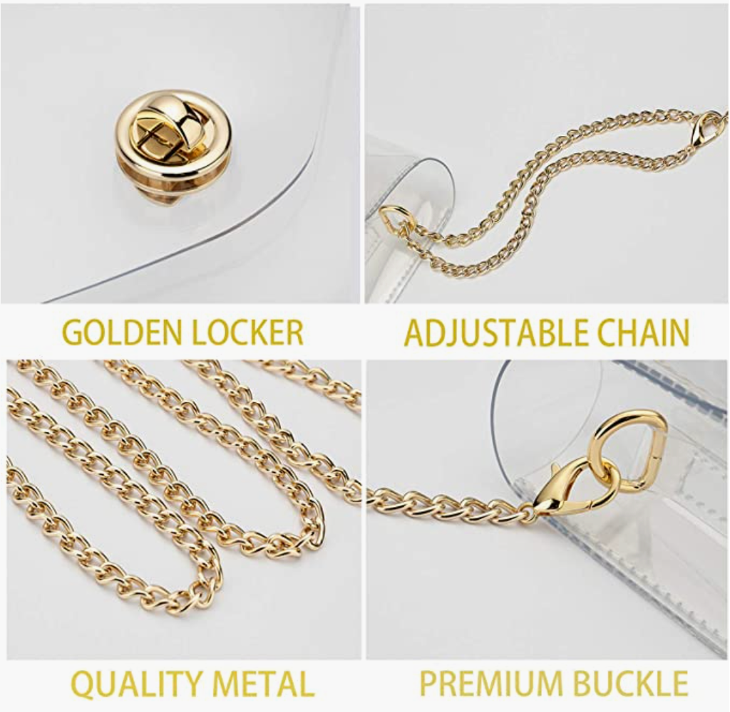 Clear Crossbody Stadium Concert Purse Gold Adjustable Chain