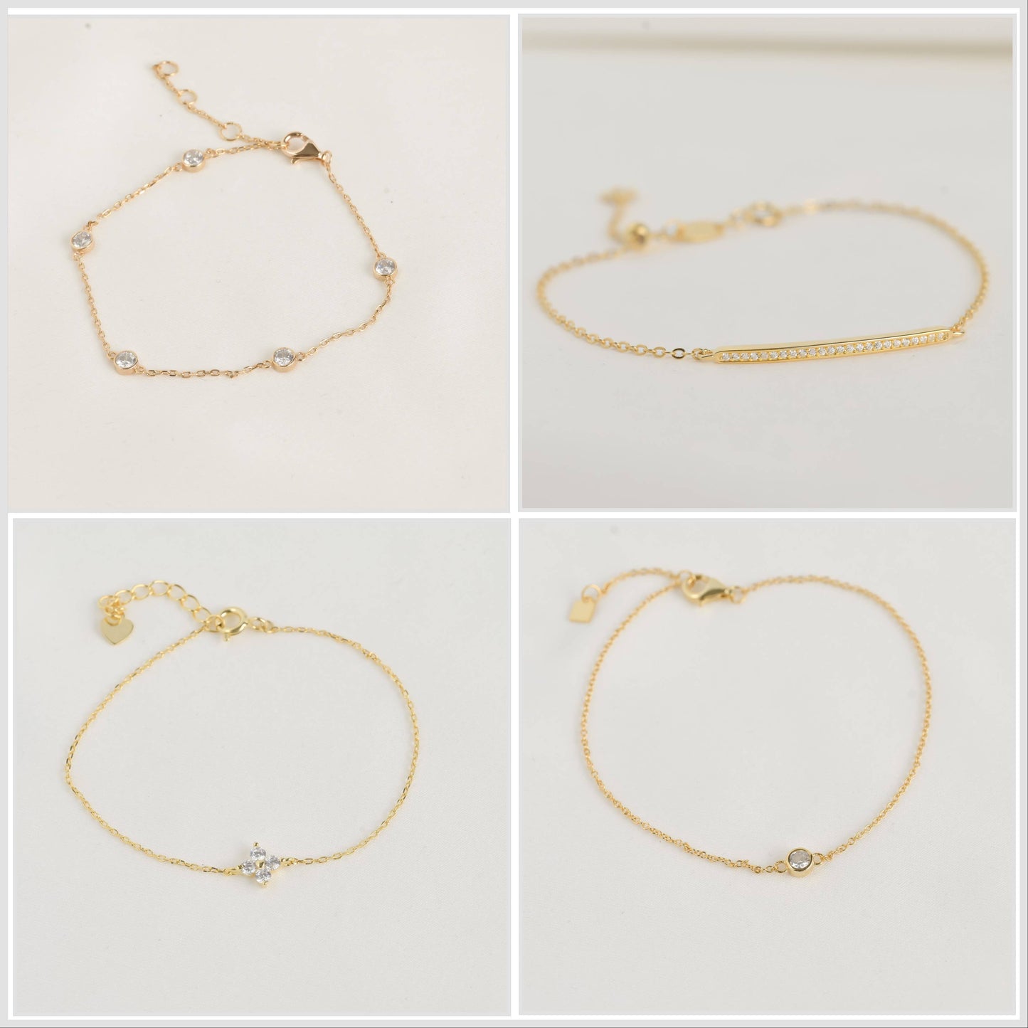 Silver Diamond Bracelet - Bezel Bracelet - Clover Bracelet