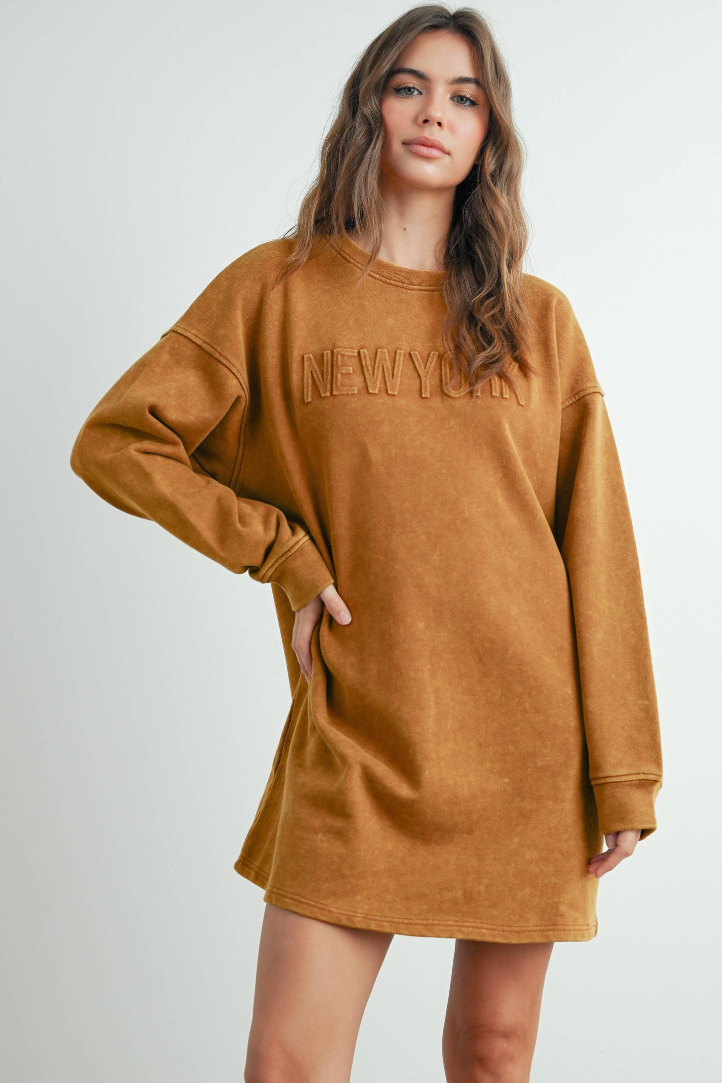Tall Acid Wash Sweatshirt Dress - TAUPE