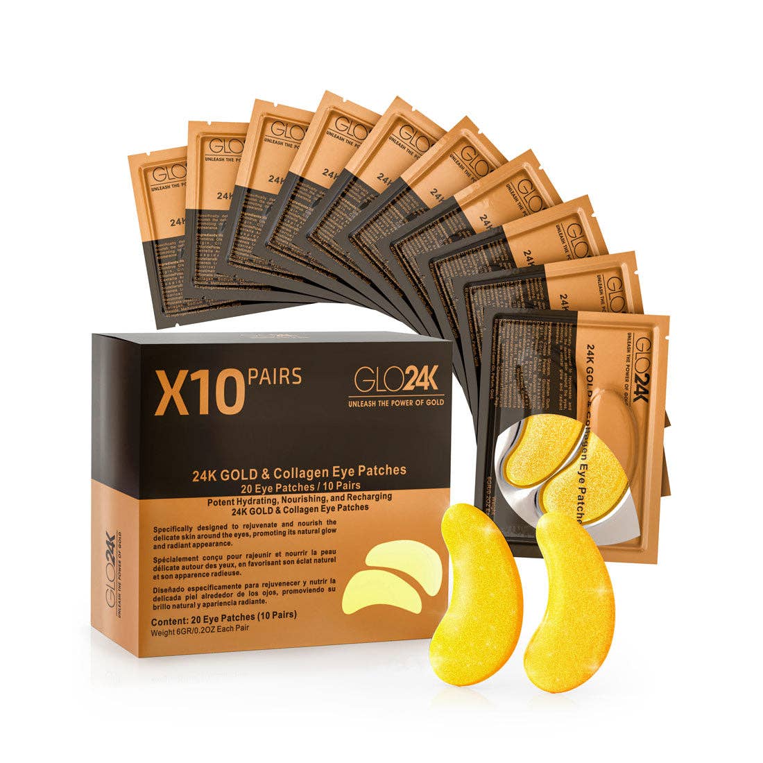 24K Gold & Collagen Eye Patches (Pack of 10 Pairs/ 20 Patches)