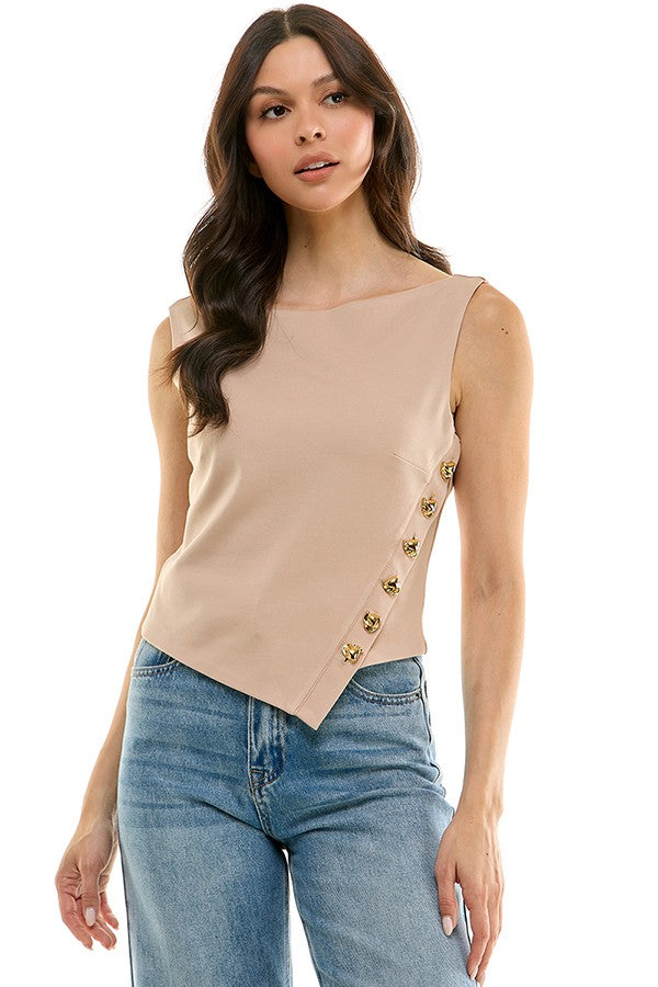 Asymmetrical Knit Top W/ Buttons