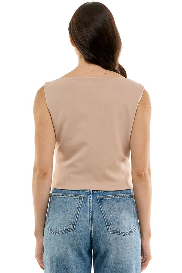 Asymmetrical Knit Top W/ Buttons