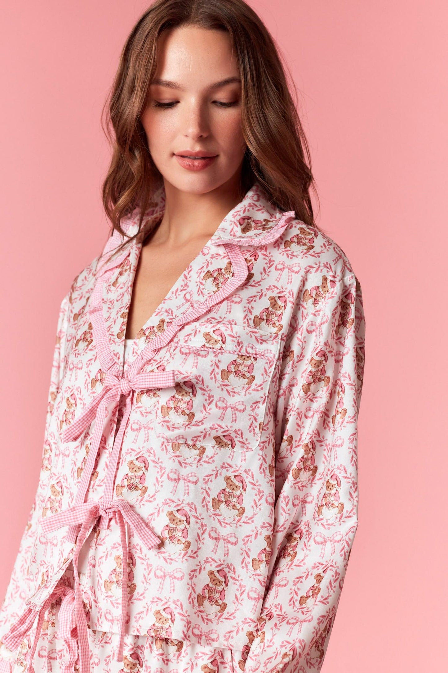 Bear & Bow Satin Ruffle Pj Set