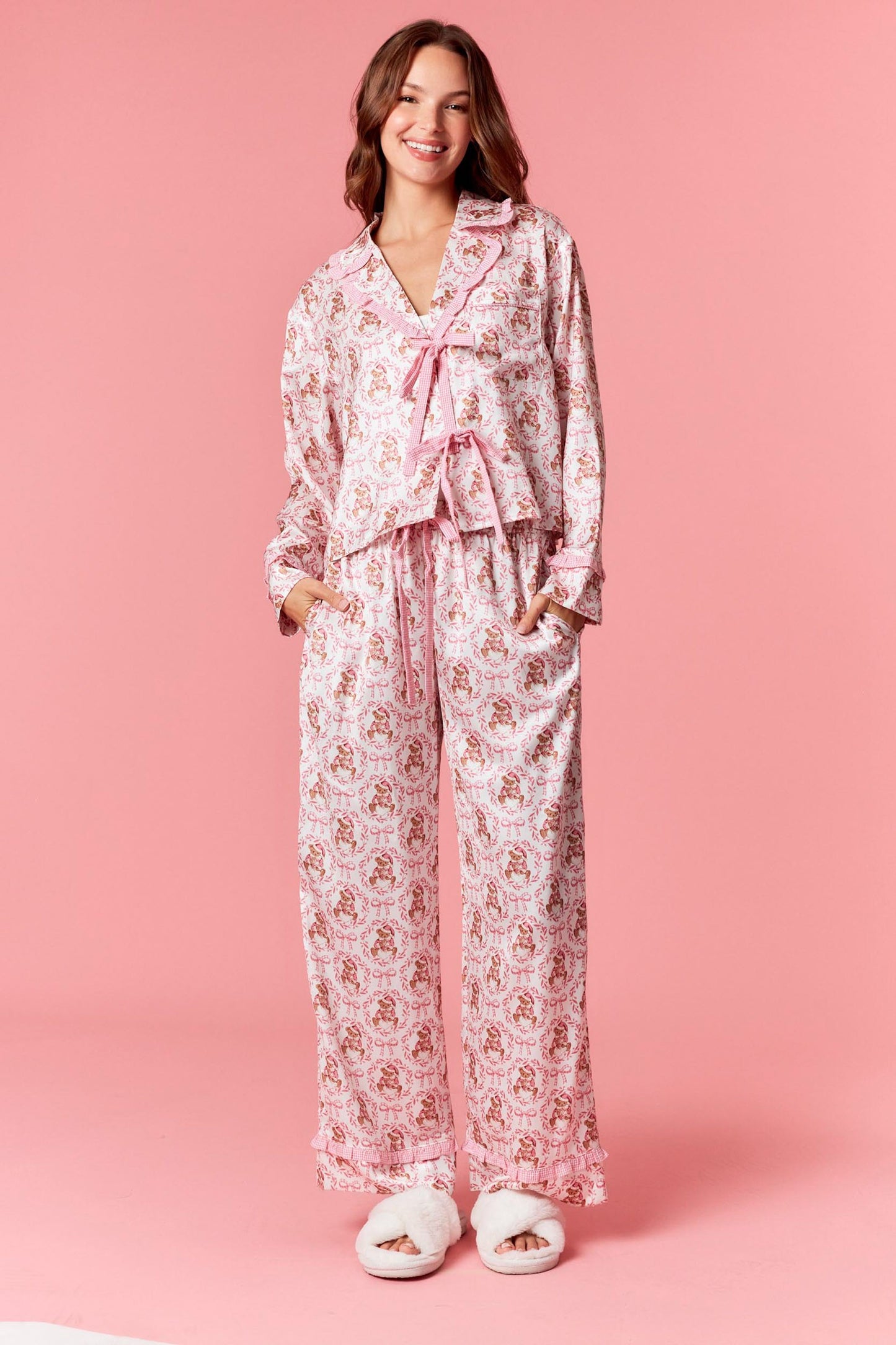 Bear & Bow Satin Ruffle Pj Set