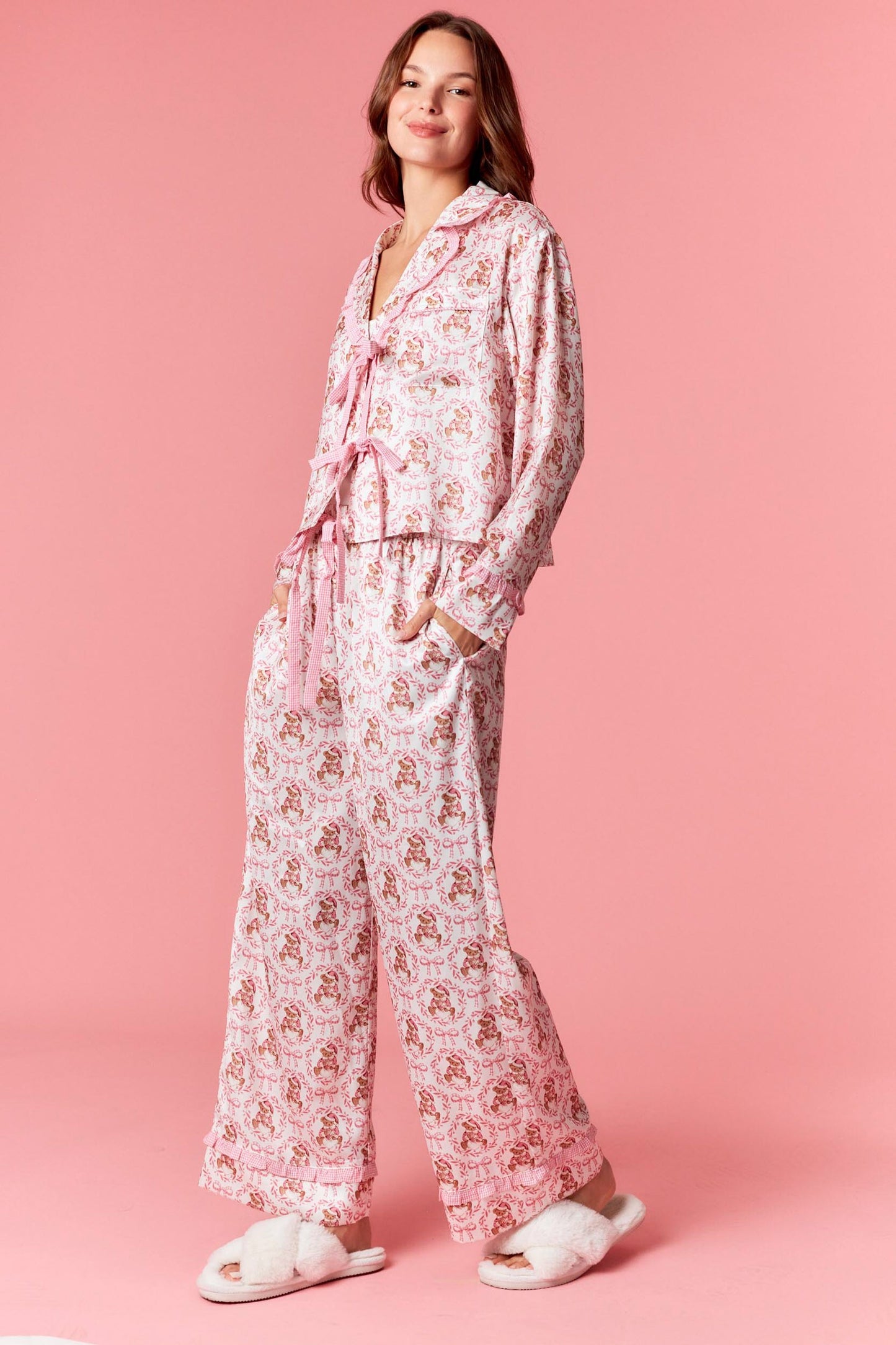 Bear & Bow Satin Ruffle Pj Set