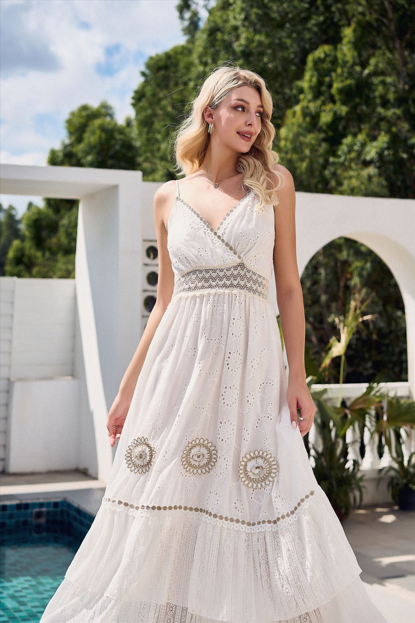 Boho Beach Hollow-out Floral Lace Resort Dress