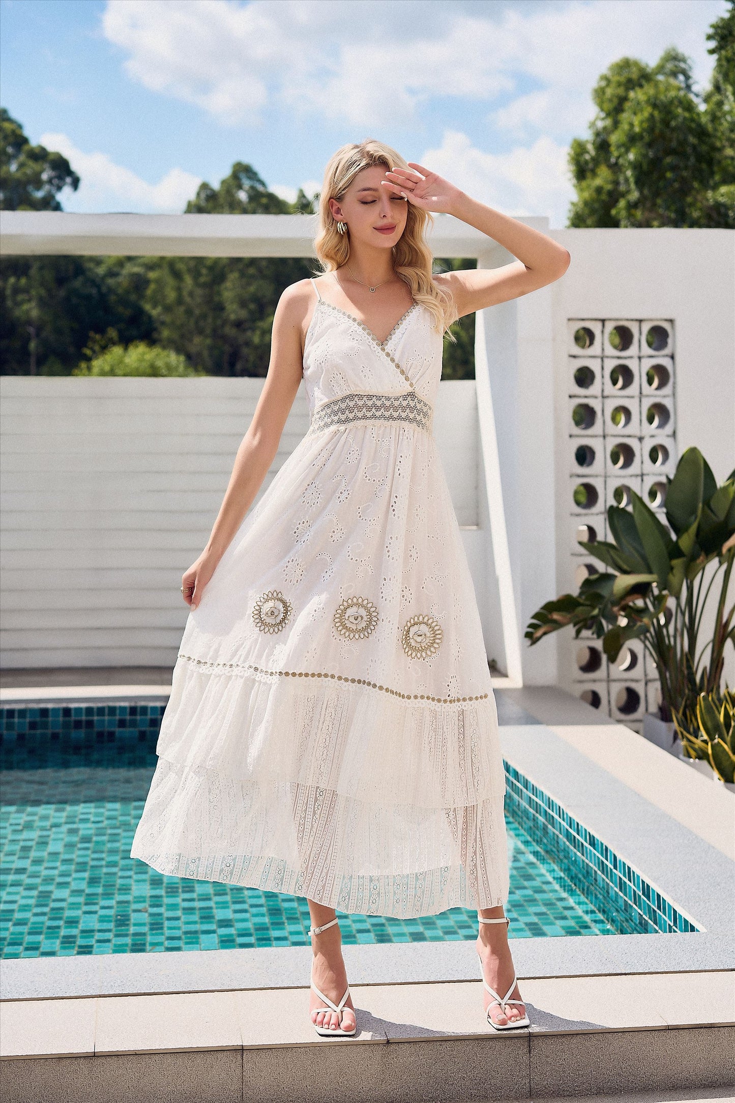 Boho Beach Hollow-out Floral Lace Resort Dress