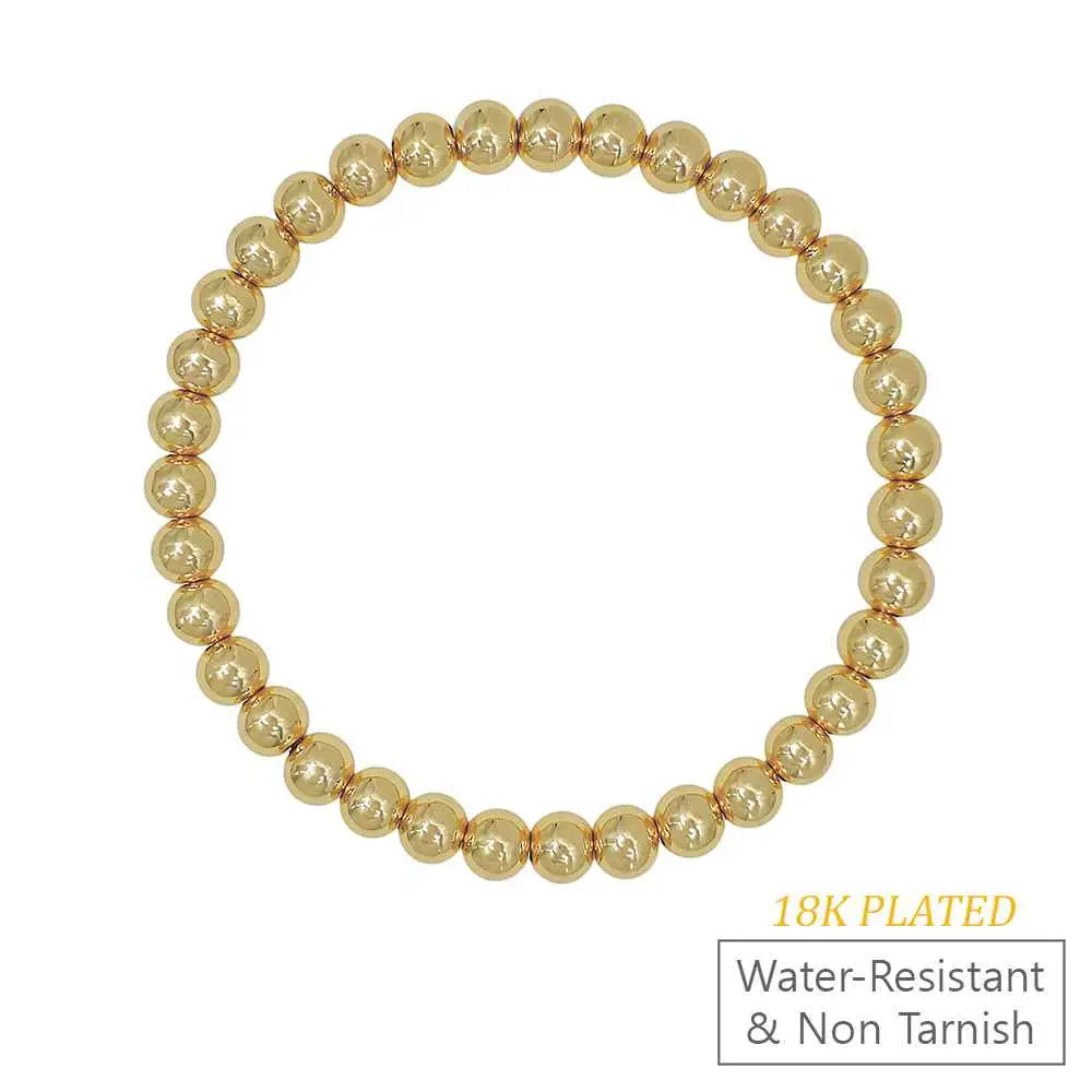 6mm 18K Gold Beaded Waterproof Non Tarnish Stretch Bracelet