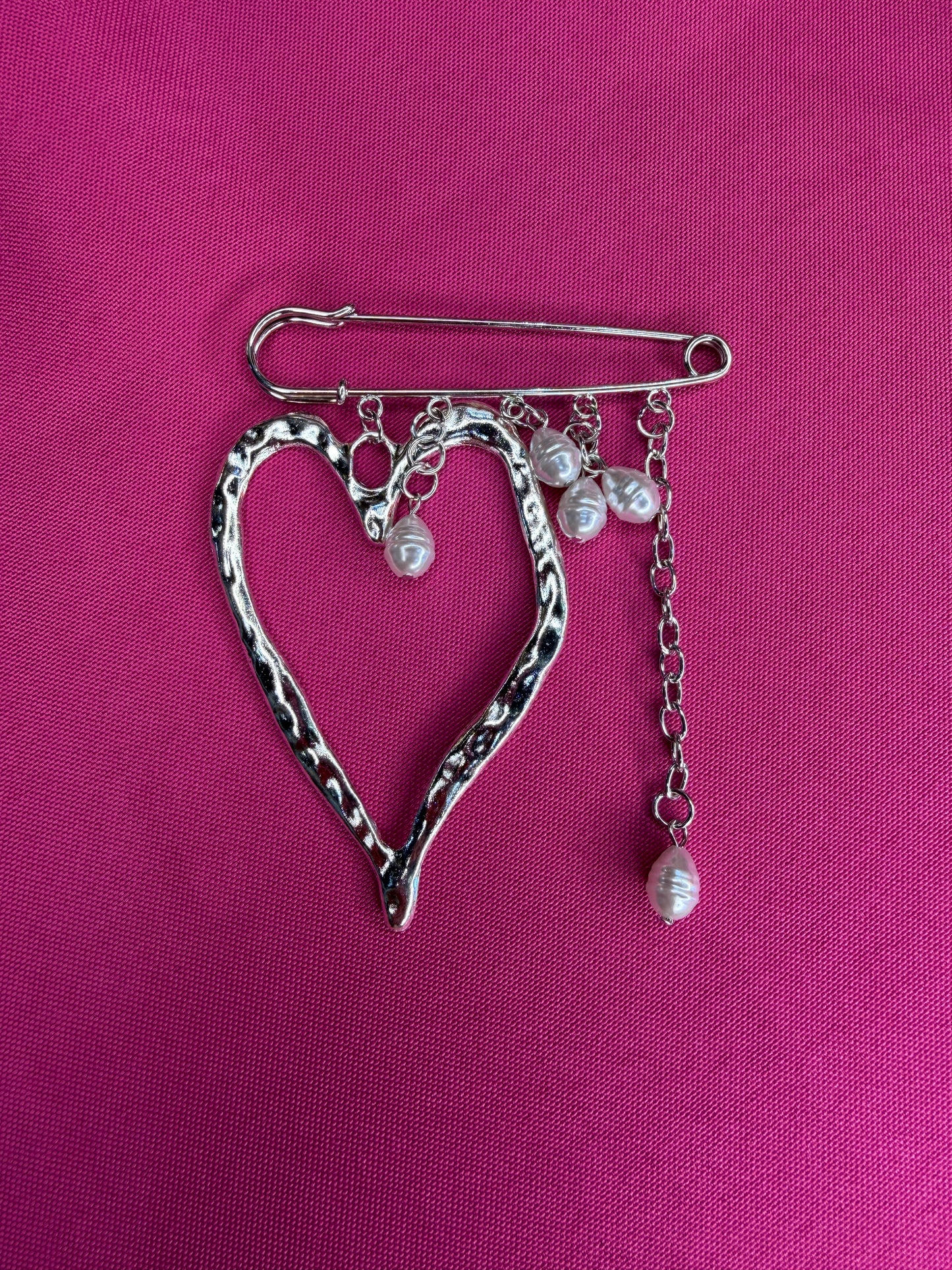 Heart Chain Drop Brooch