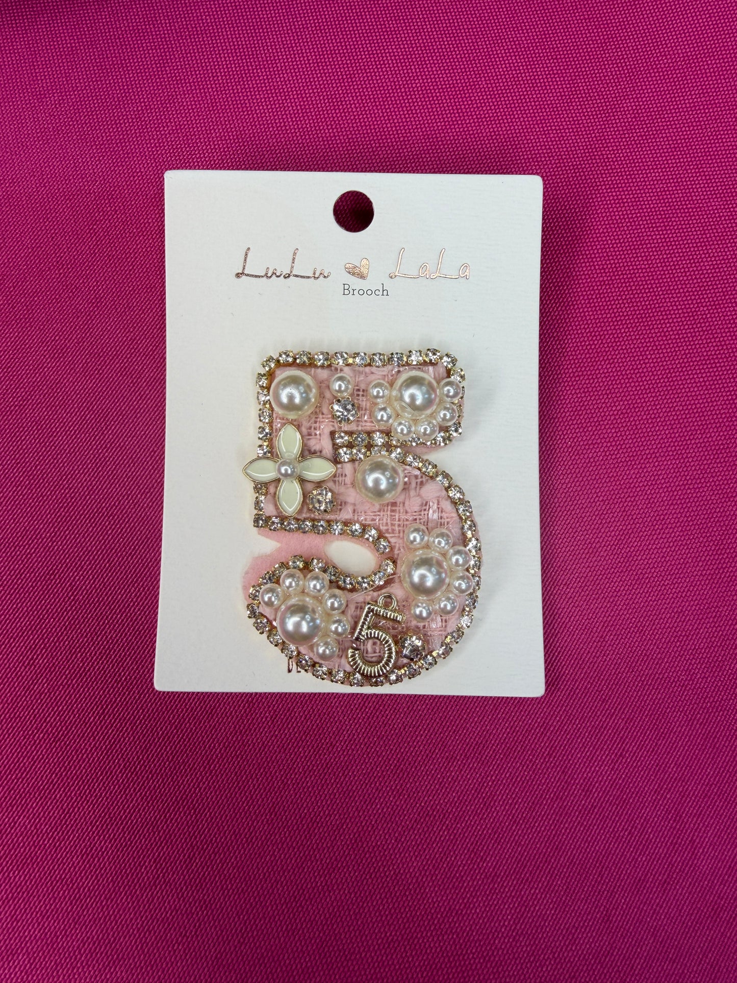 Number 5 Pearl Brooch
