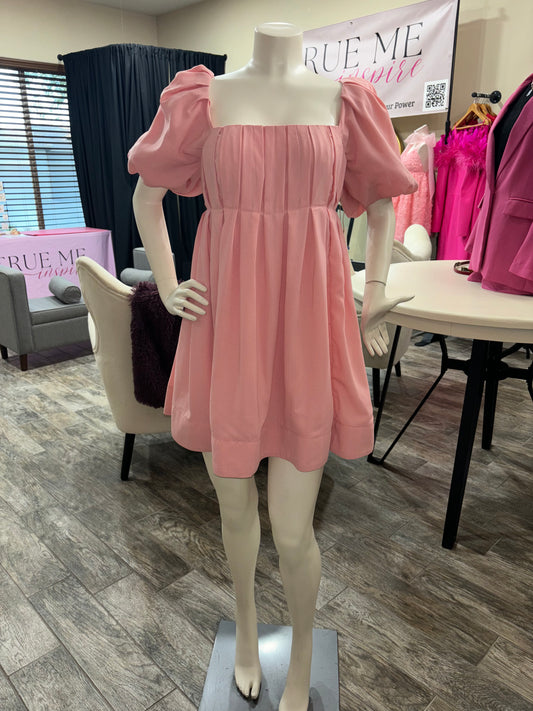 Bubble Sleeve Pink Dress