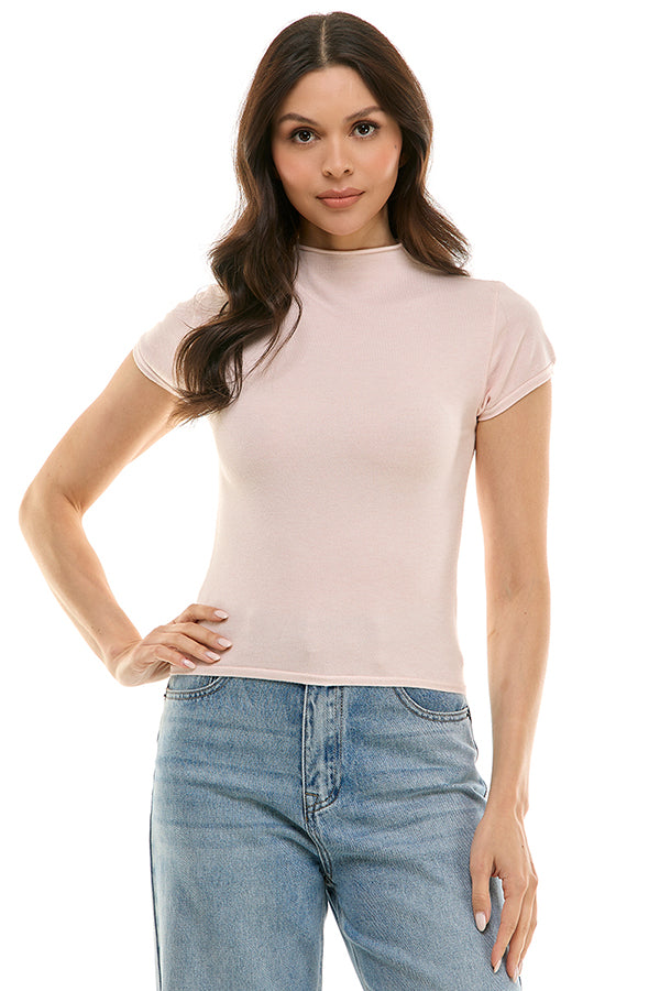 Short Sleeve Mock Neck Sweater
