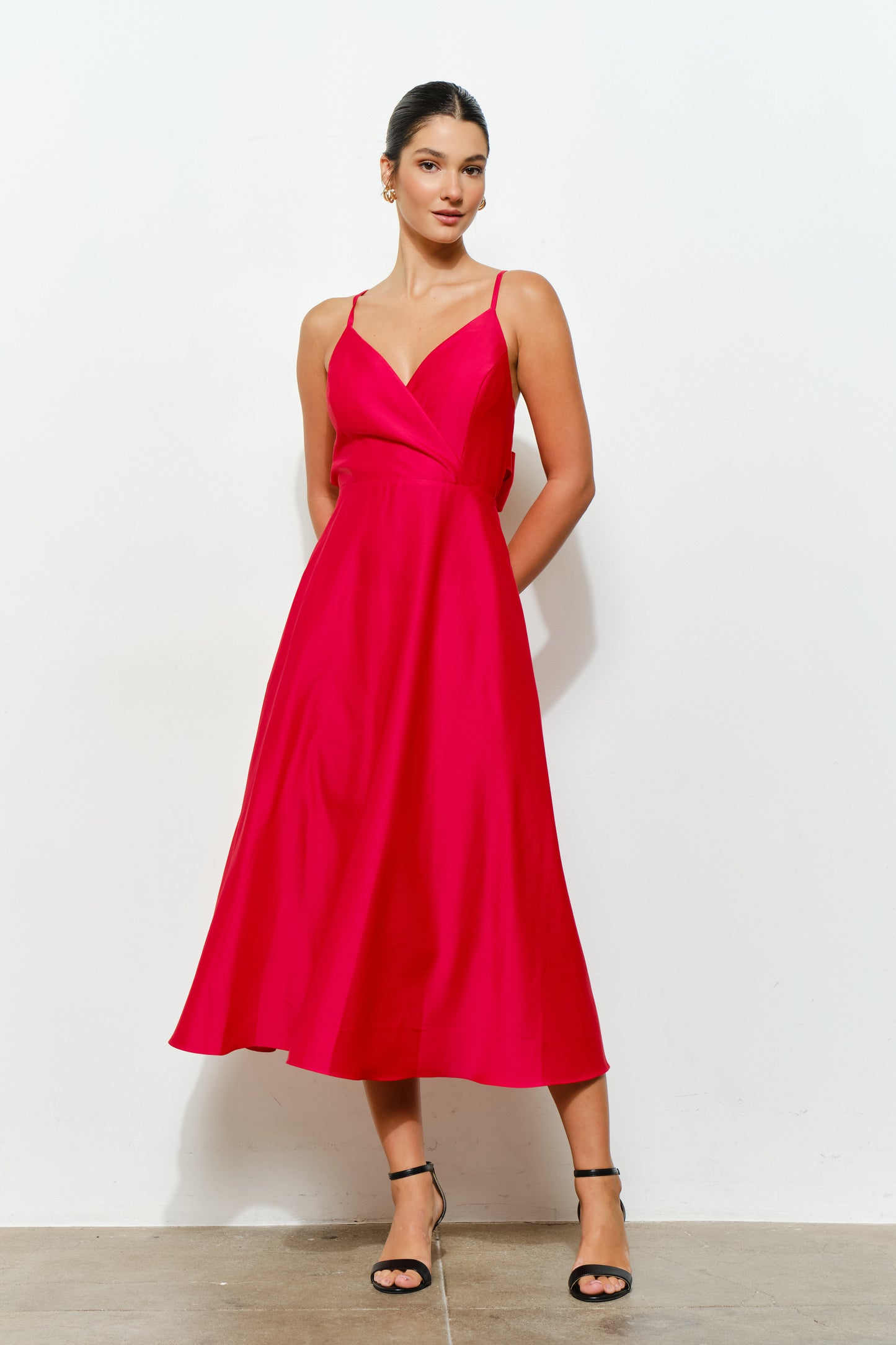 Satin Tie-Back Cross Strap Midi Dress