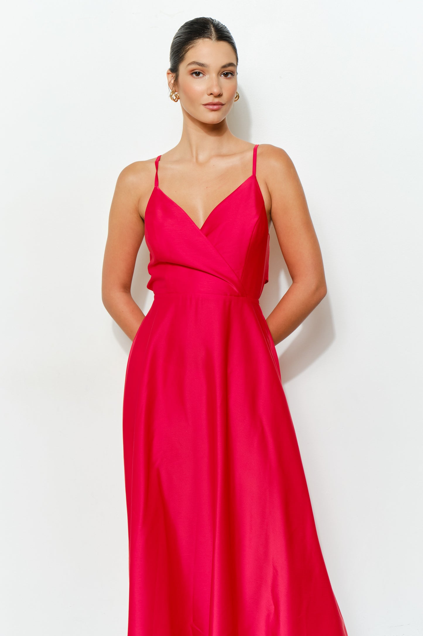 Satin Tie-Back Cross Strap Midi Dress
