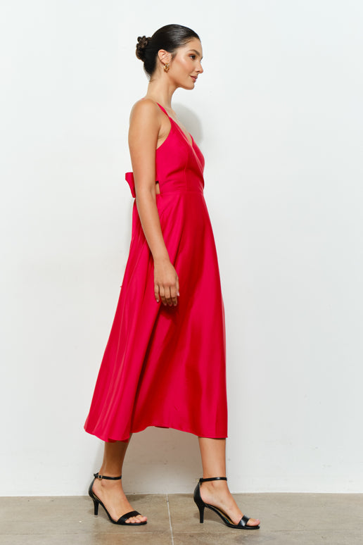 Satin Tie-Back Cross Strap Midi Dress