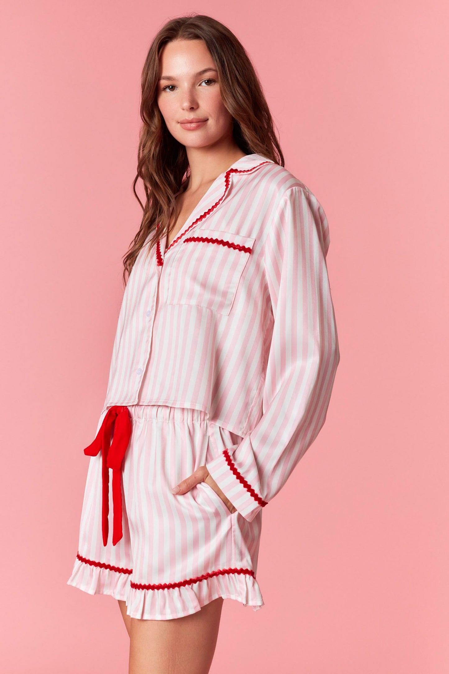 Stripe Velvet Wavy Edge Pajama Set