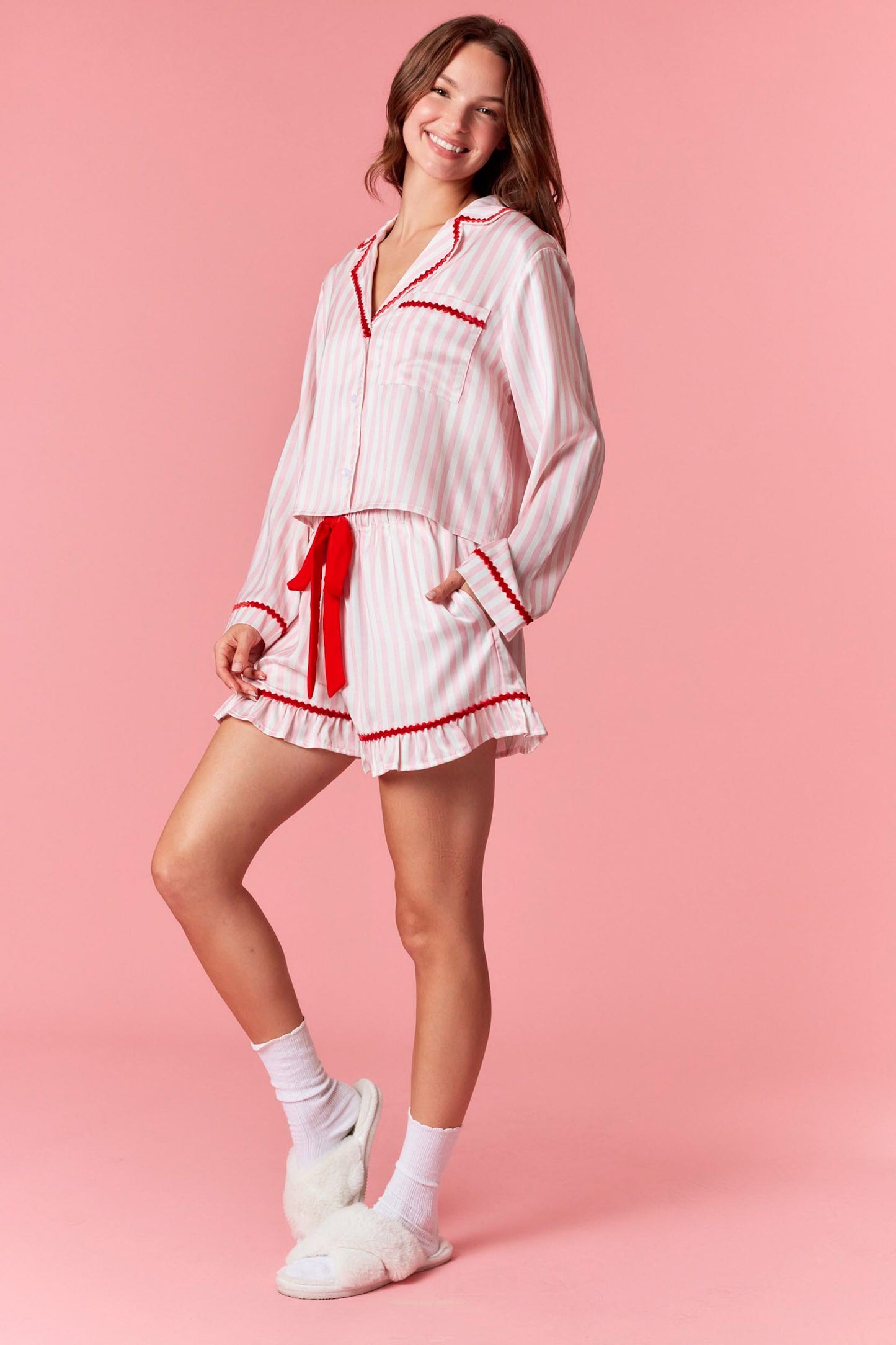 Stripe Velvet Wavy Edge Pajama Set