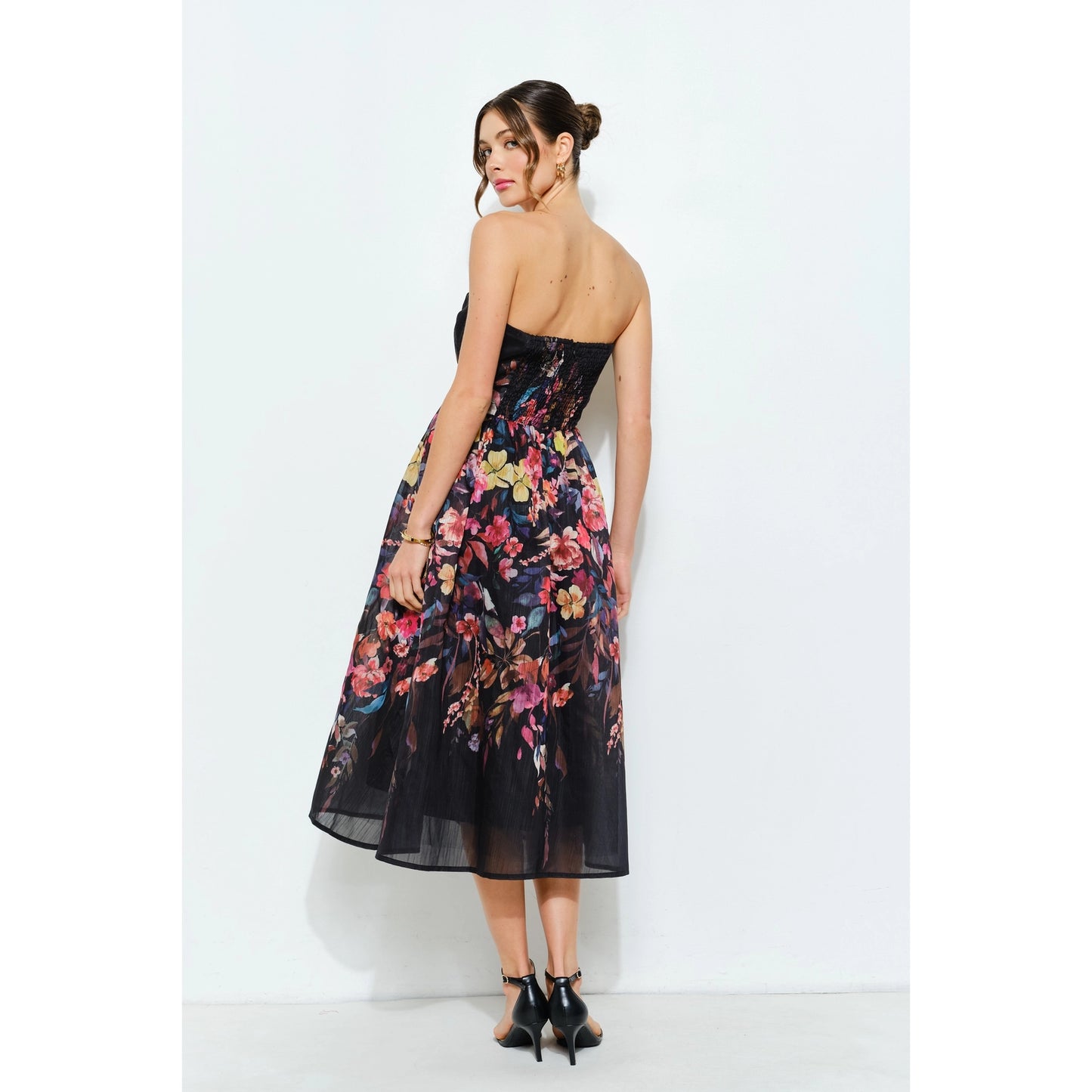 Sweetheart Strapless Floral Midi Dress