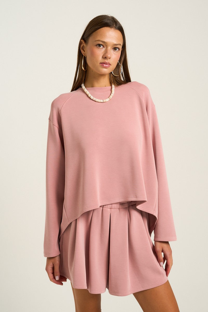 Ultra Soft Pleated Back Long Sleeve Top in Pink